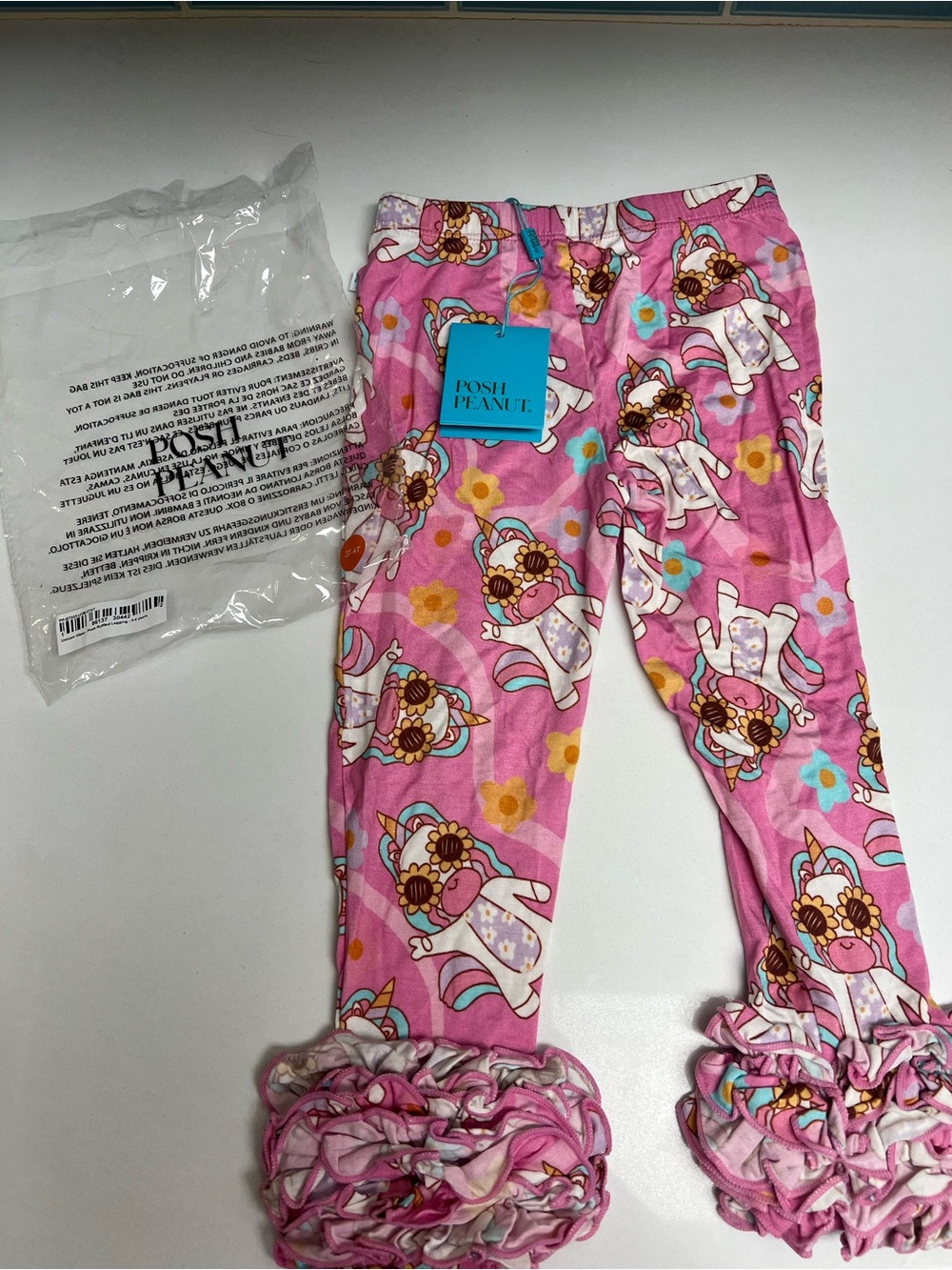 Posh Peanut Pink Floral Unicorn Ruffle Leggings